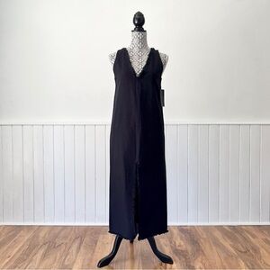 Zara Trafaluc Black Fringe V-Neck Sleeveless Shift Dress Size XS